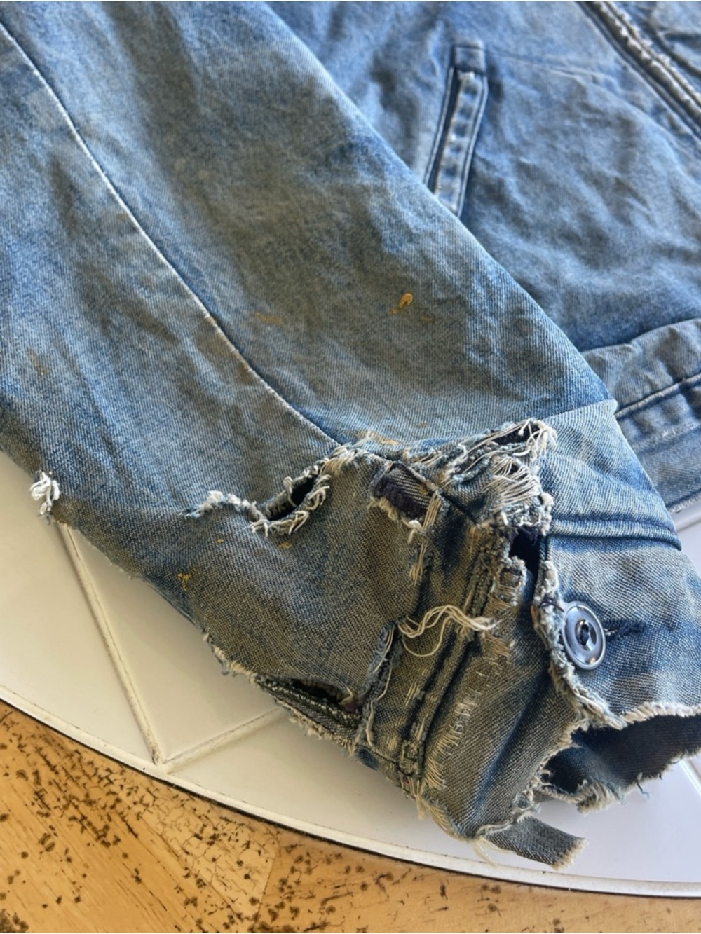 Vintage Big Ben Wrangler Denim Bomber Jacket M Chore Coat Workwear Distressed - Picture 4 of 16